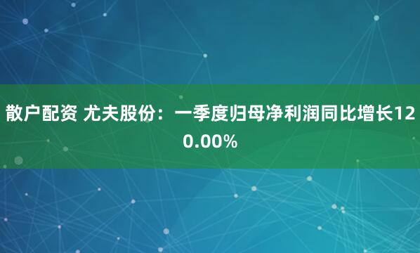 散户配资 尤夫股份：一季度归母净利润同比增长120.00%