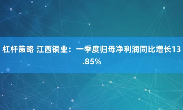 杠杆策略 江西铜业：一季度归母净利润同比增长13.85%